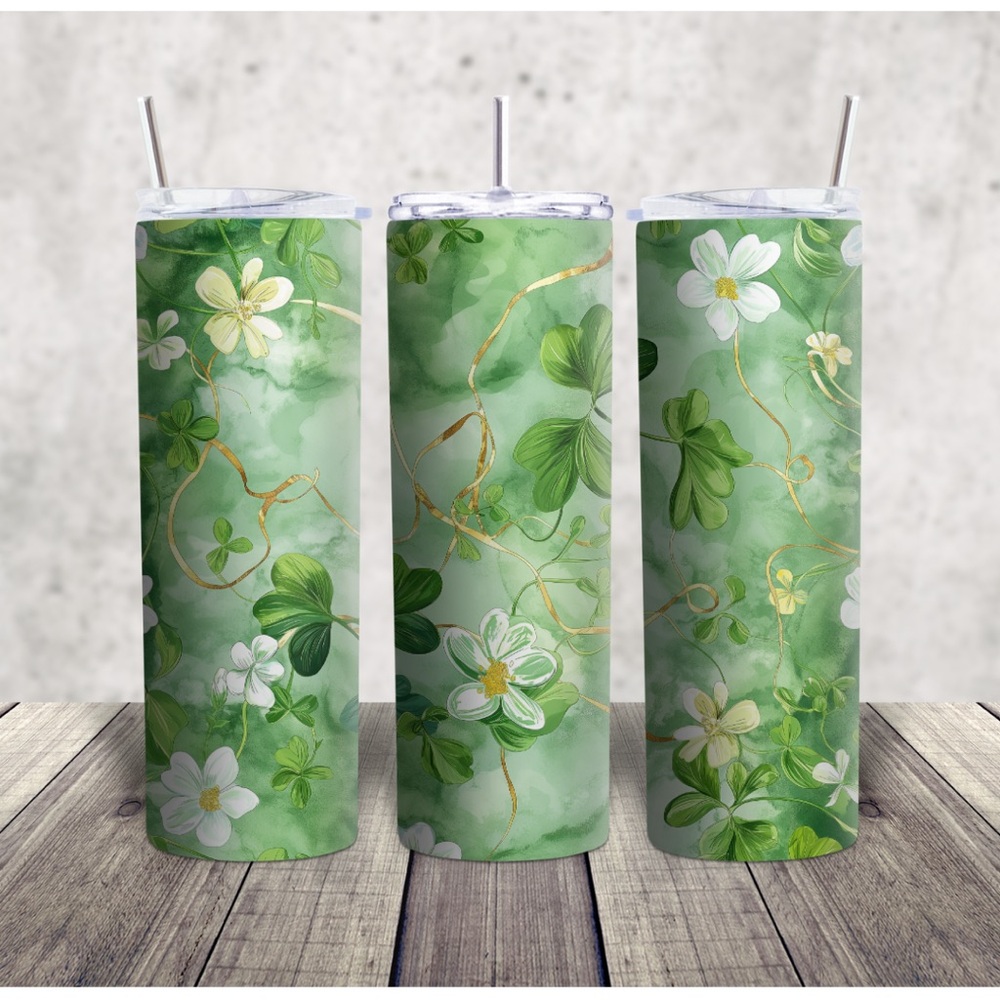 Hand Crafted Emerald Floral and clover Tumbler